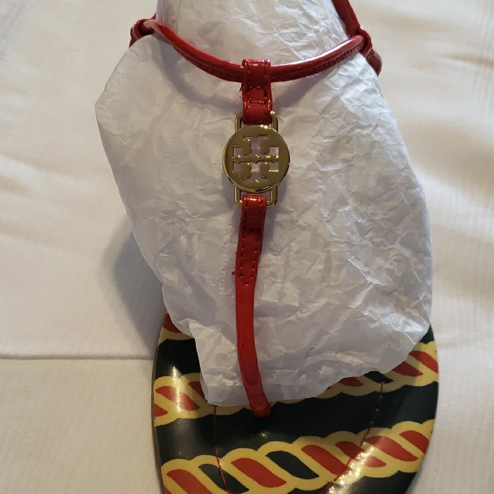 Tory Burch Red and Black Sandals with Geometric Design - Picture 2 of 4